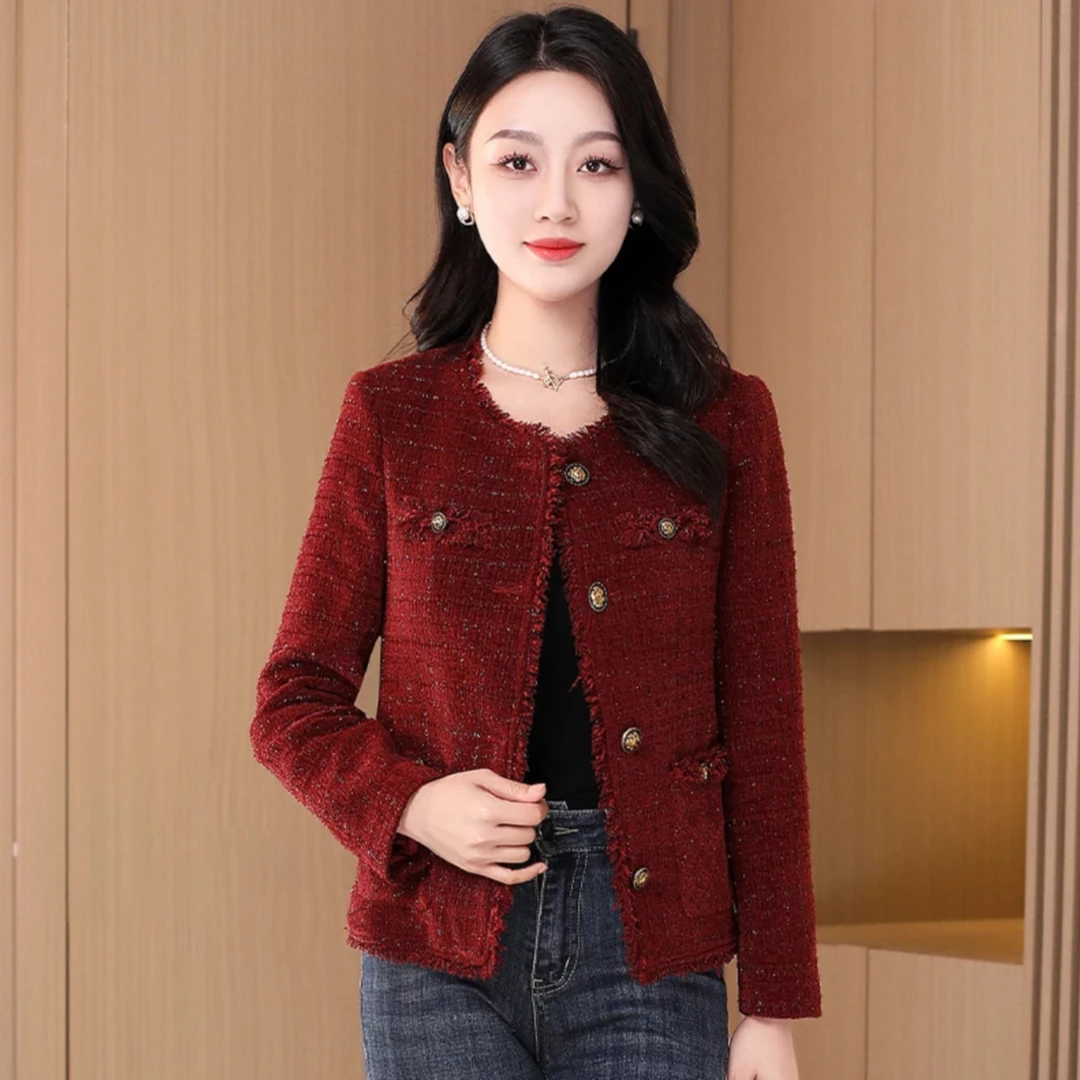 【W506】春装新款高档小香风时尚圆领短款外套