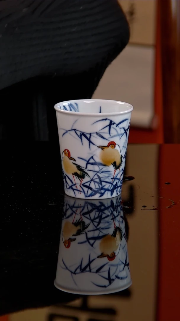 李华手绘青花花釉鹭鸶小可乐杯