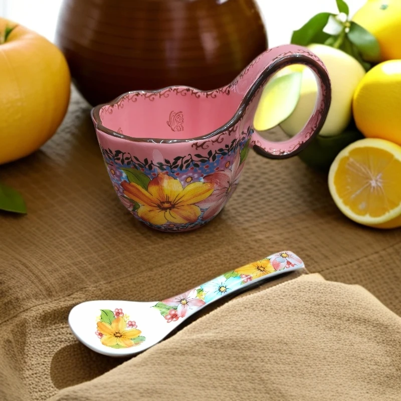 四季款夏荷（粉色）曲把杯＋勺