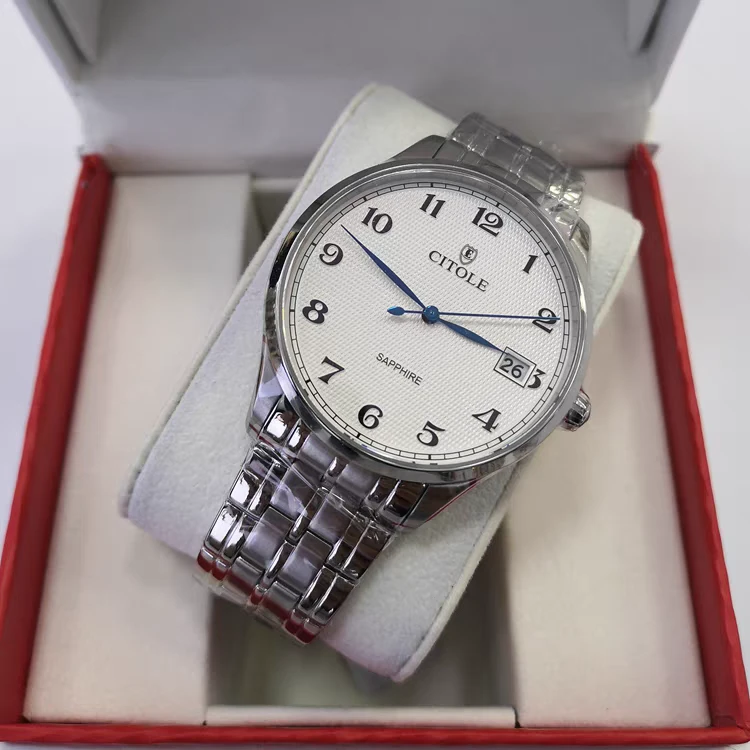 西腾表5236大表盘数字表日历钢带情侣防水男表圆形石英表简约商务