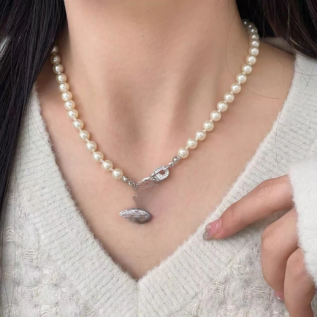 合金项链 9462号时尚珠珠链星球镶嵌细闪满钻别针设计感项链（预）