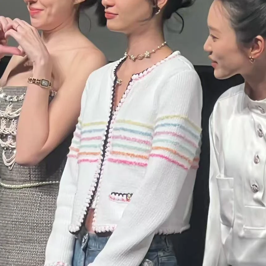 99新 Chanel/香奈儿 24S彩色条纹钻扣针织开衫34码