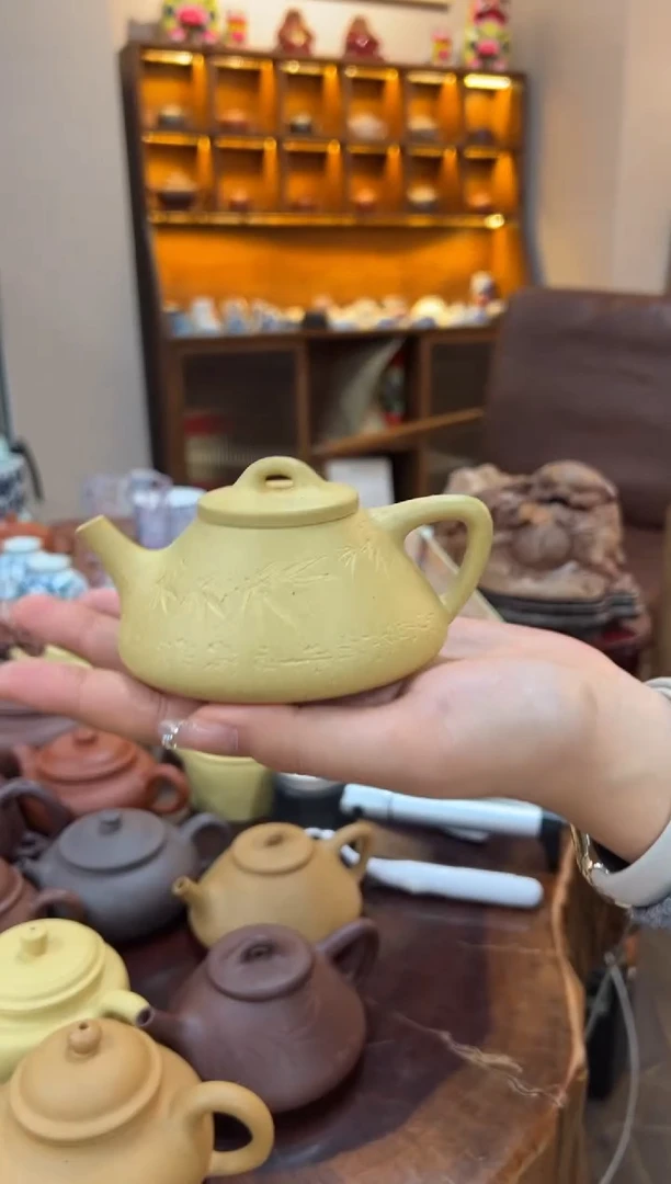 【闪购商品】紫砂茶壶【头哥手工壶】子冶石瓢本绿刻绘