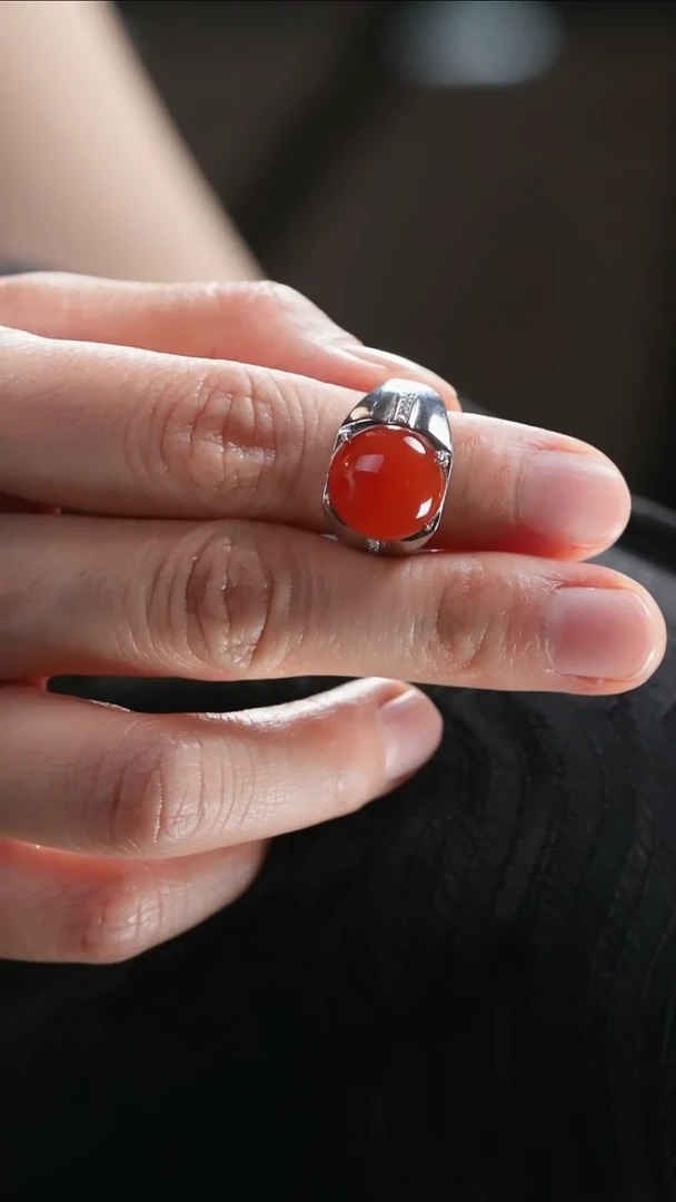 【闪购商品】南红玛瑙戒指银S925镶嵌戒指@@925Y0100