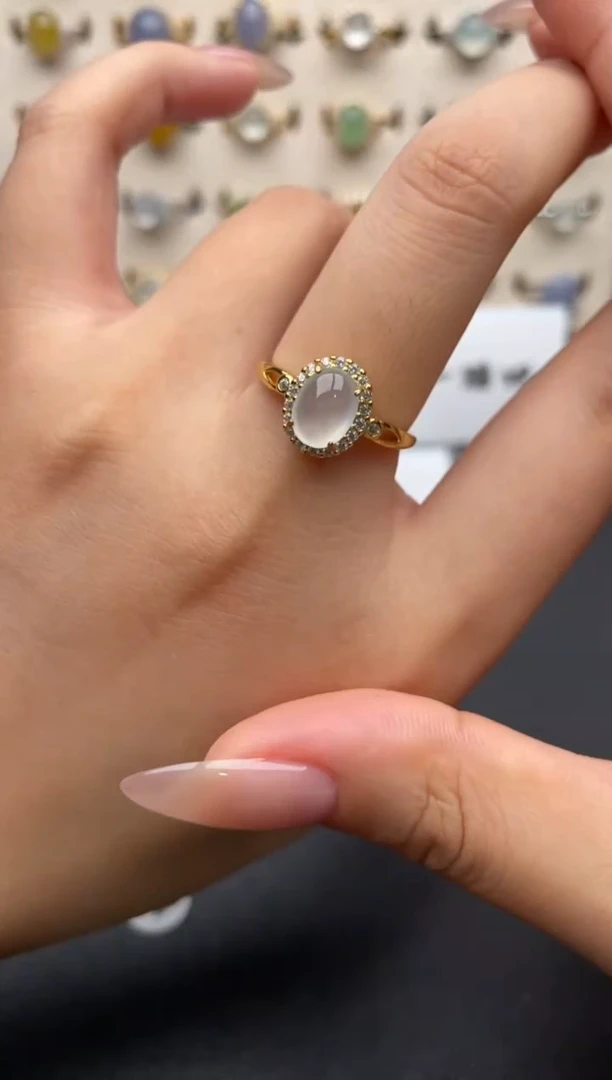 银S925镶嵌戒指翡翠一物一证一礼盒