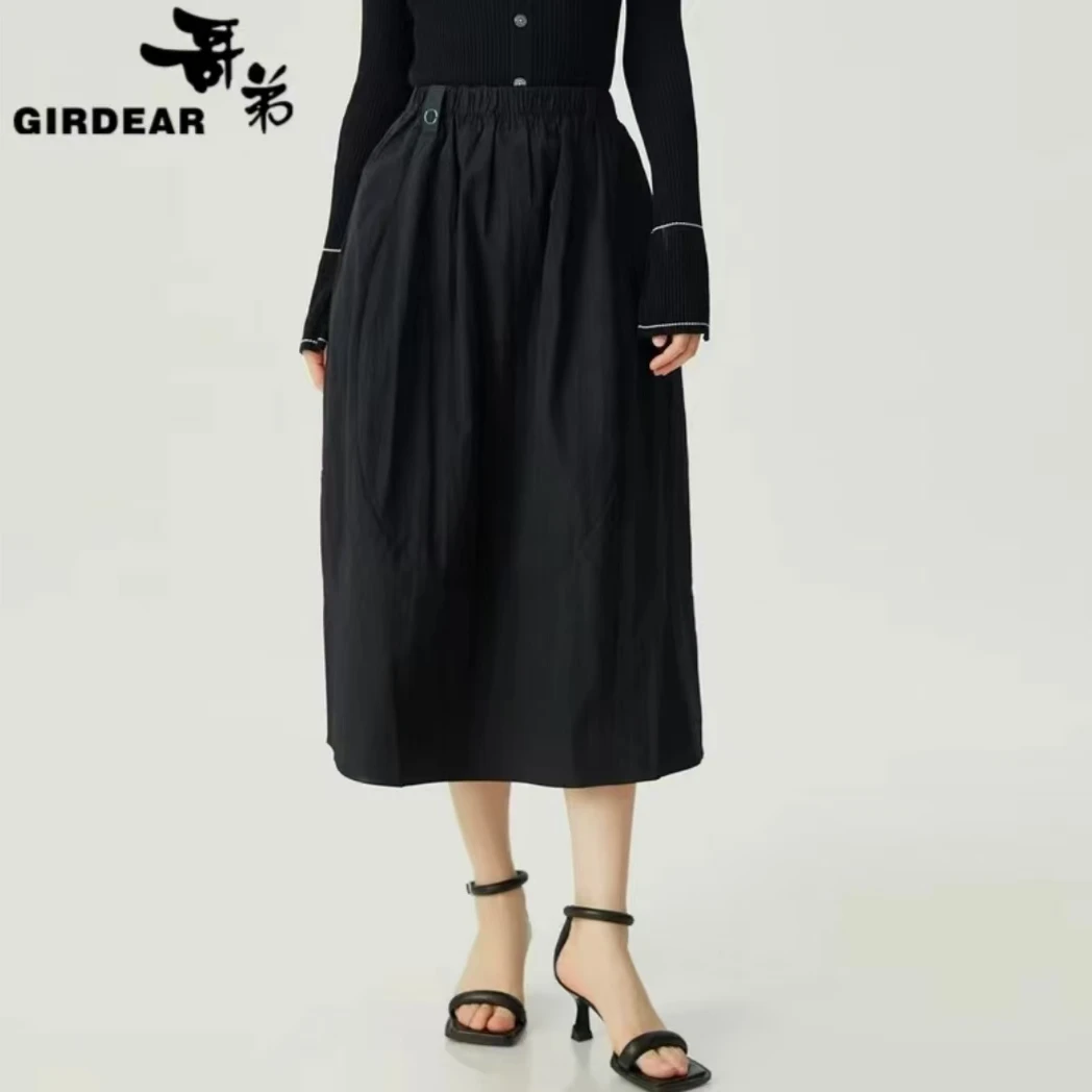 GIRDEAR/哥弟新款百搭高腰显瘦花苞褶皱肌理休闲半身裙1200377