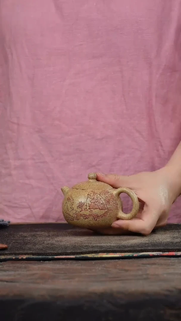 本山段柴烧刻绘人物西施壶