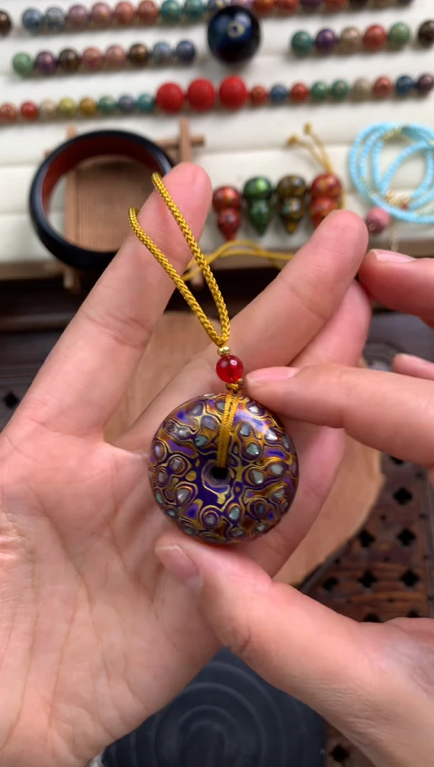 大漆平安扣吊坠 紫金