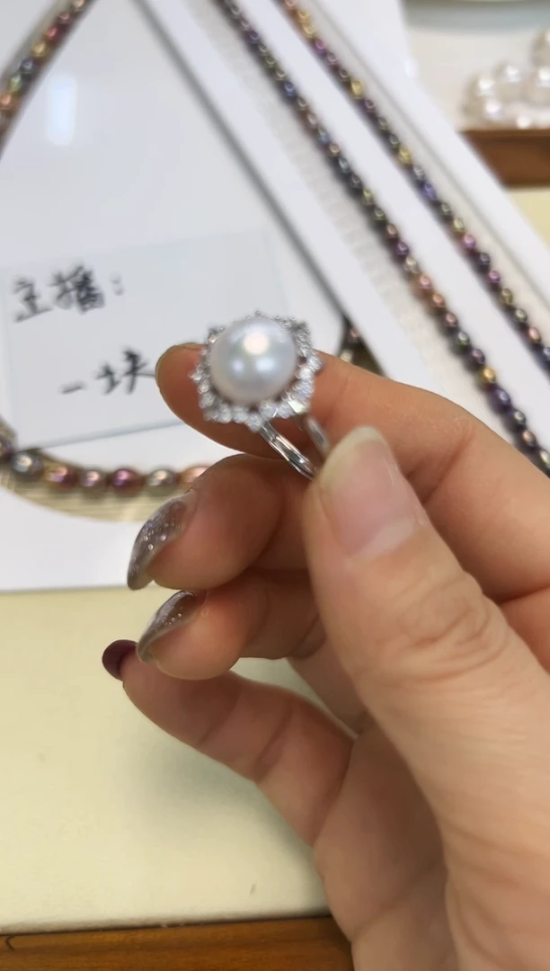 银S925镶嵌戒指淡水珍珠白珠戒指
