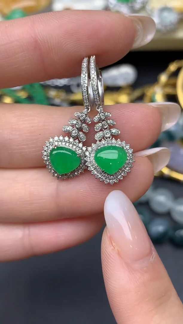 翡翠18K金镶嵌耳饰267-雪姐翡翠天天见