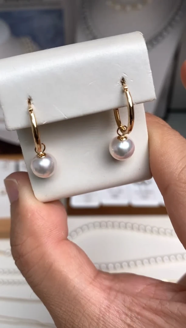 18K金镶嵌耳饰海水珍珠8-8.5mm耳圈