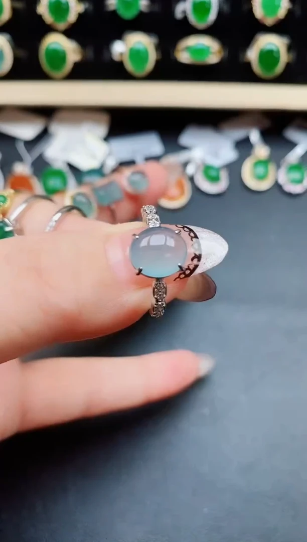 翡翠戒指银S925镶嵌08000