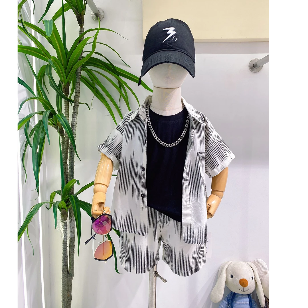 韩版品质童装男童夏款衬衫三件套潮酷休闲百搭潮牌童装