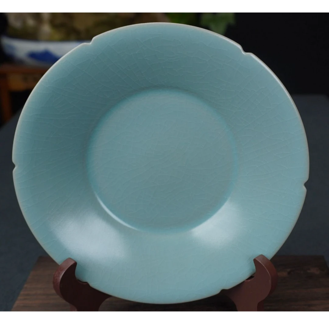 花口盘   清凉寺原矿石釉   纯手工拉胚  支钉支烧家用