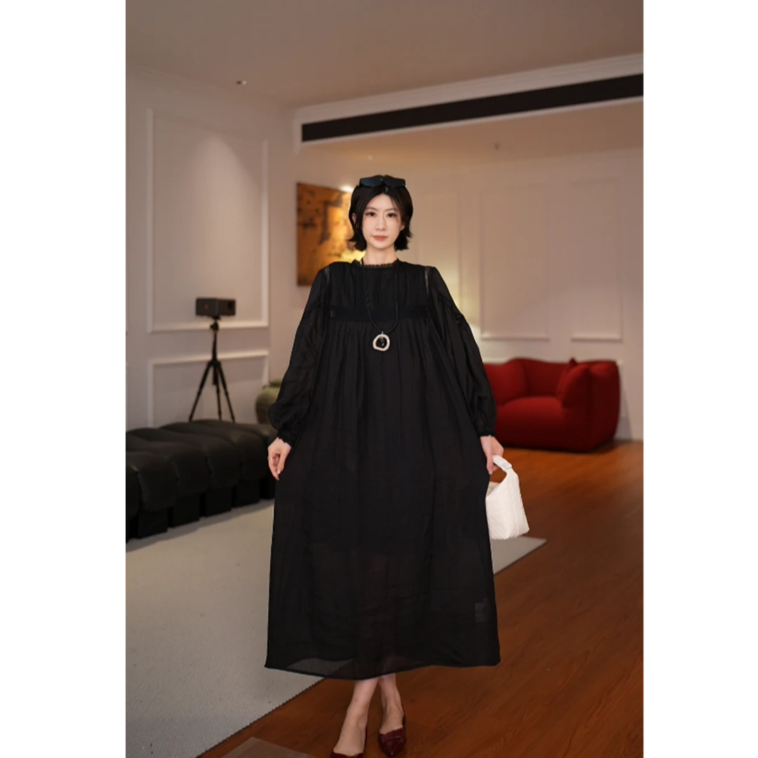 GU JIFEN｜柏林慵懒｜法式复古蕾丝边宽松显瘦连衣裙 X56715