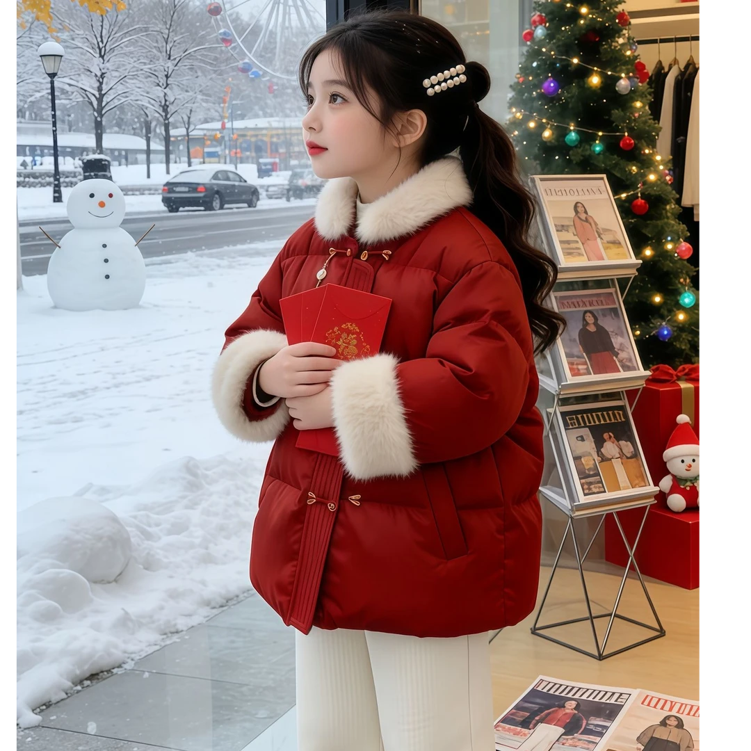 女童拜年服棉服冬季2025新款洋气儿童新中式棉衣女孩过年保暖外套