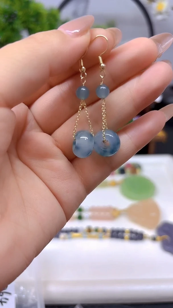 翡翠14K金镶嵌耳饰E764