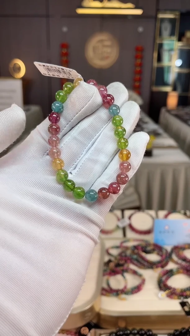 未镶嵌老矿碧玺彩单圈手串7mm+碧玺 xion多样性发一条