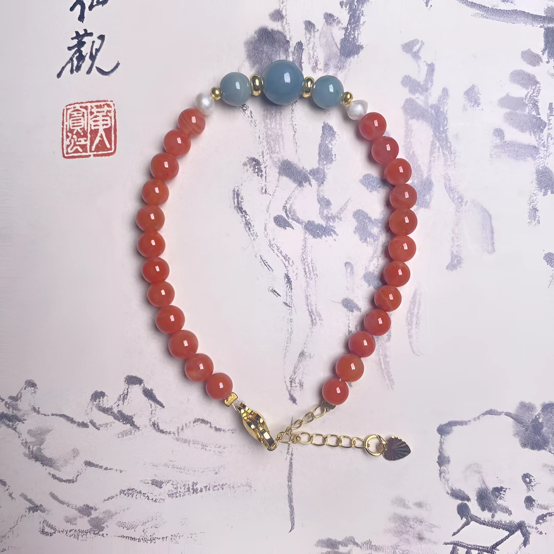 天然南红玛瑙配翡翠百搭气质手串女-873