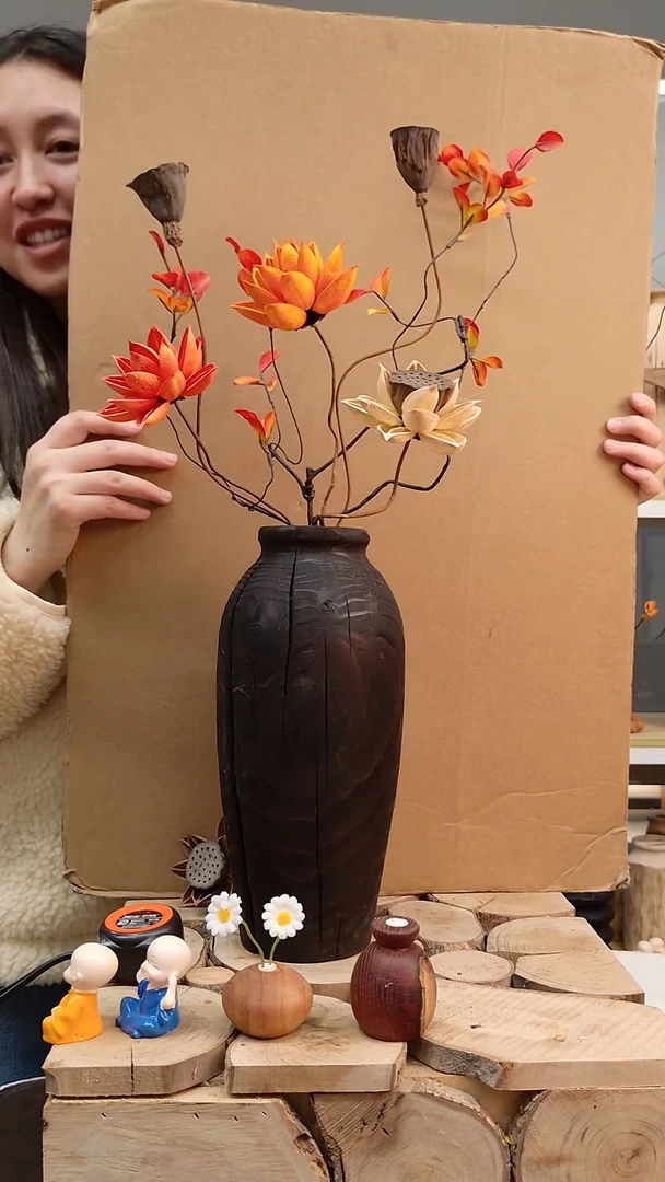 木木木实木花瓶，随机发一个，自然开裂，