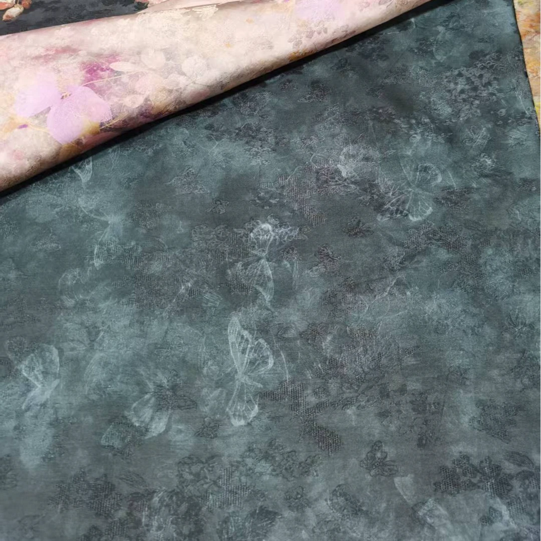 新中式花萝 玄青色L-22 服装面料