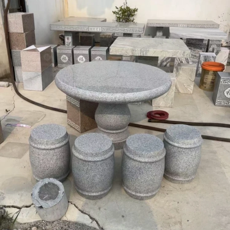 圆形石桌桌面1米直径一桌四凳子花岗岩石材家用室外摆件