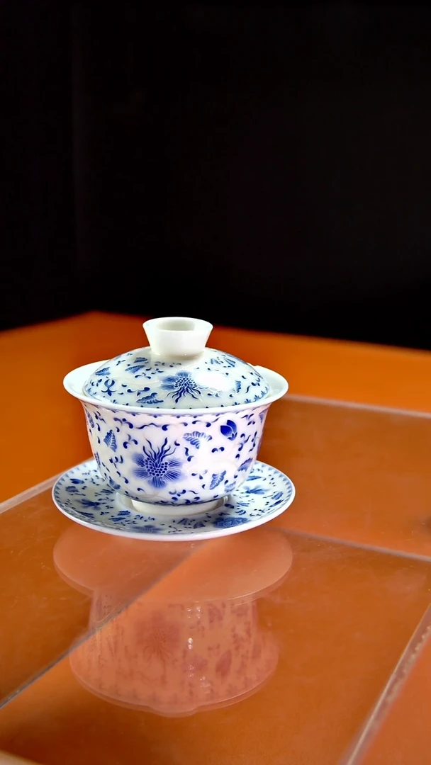 其他陶瓷《言泥陶瓷》新品描银缠枝莲三才盖碗