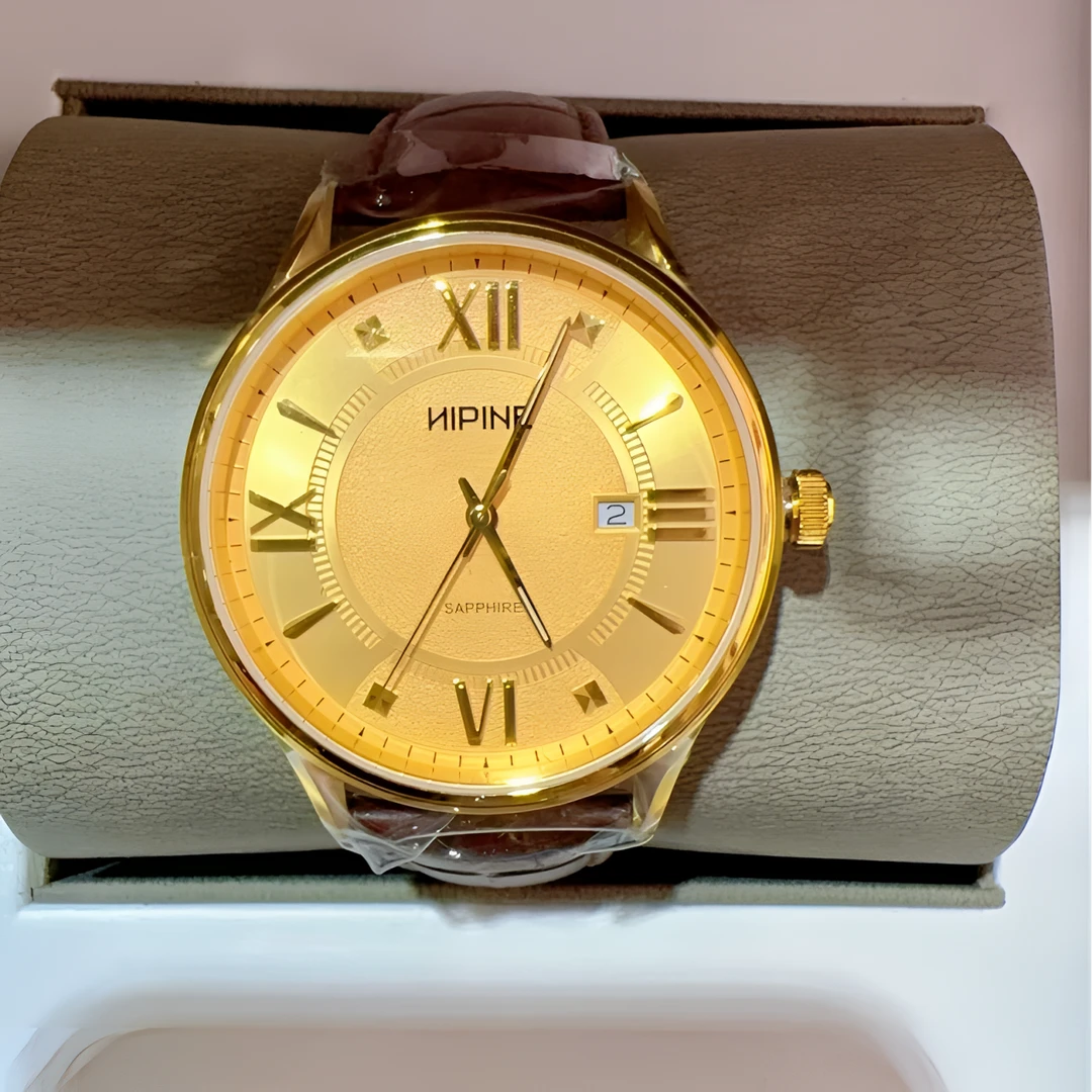 情侣男士女士足金手表石英机芯蓝宝石镜面防水功能女款100%纯金表