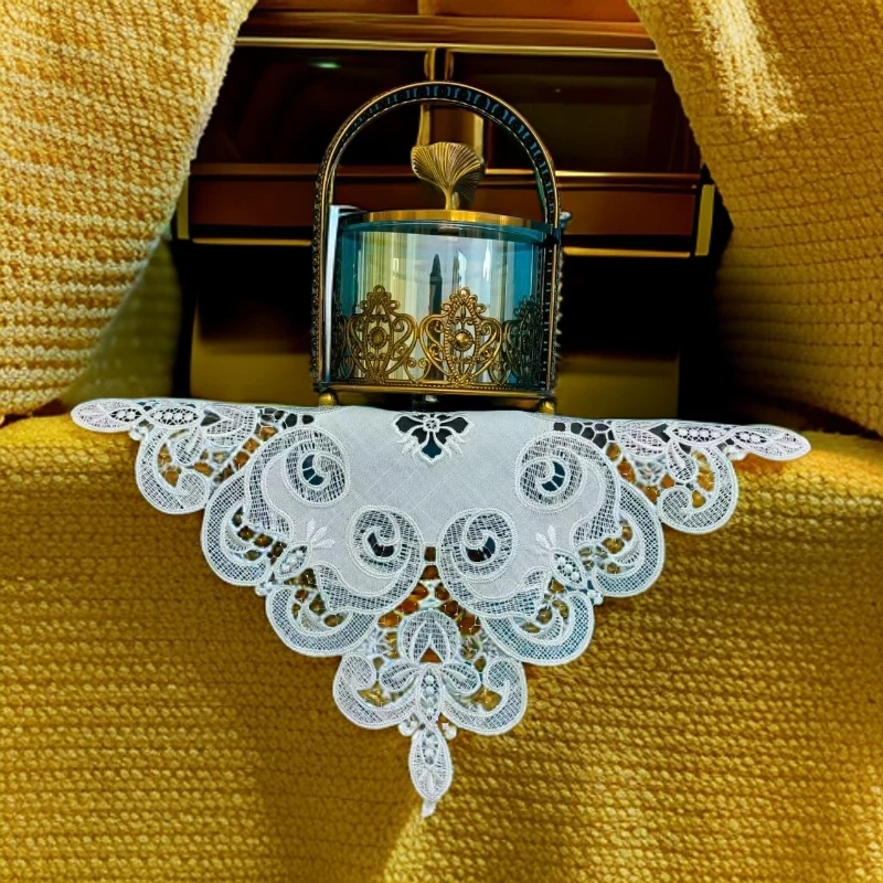 2524买10个送1个亚麻刺绣欧式酒柜小方巾轻奢百搭方形镂空简约