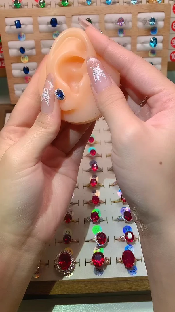 耳饰蓝宝石银S925镶嵌4*6