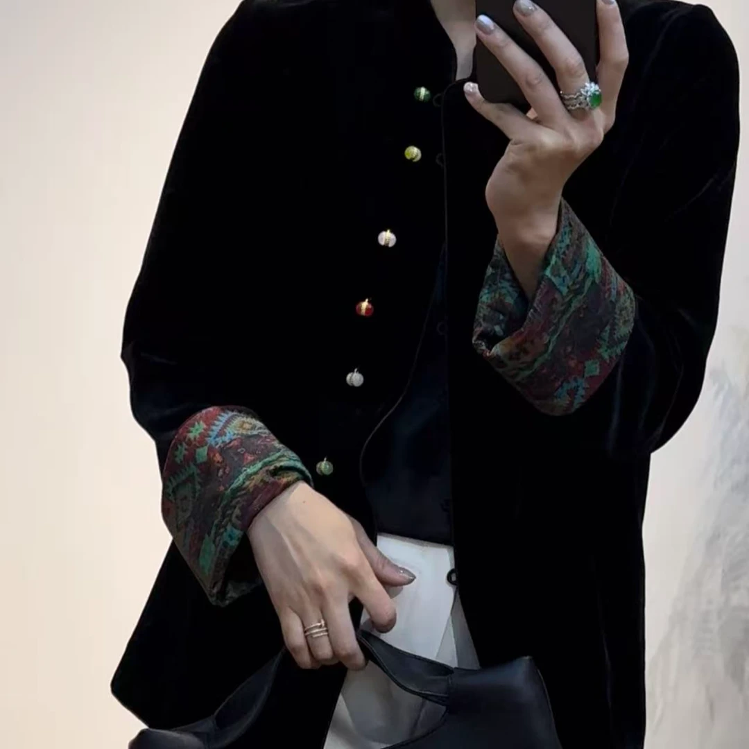 TANTAN 100真丝气质时尚中式双面穿秋季丝绒外套2915