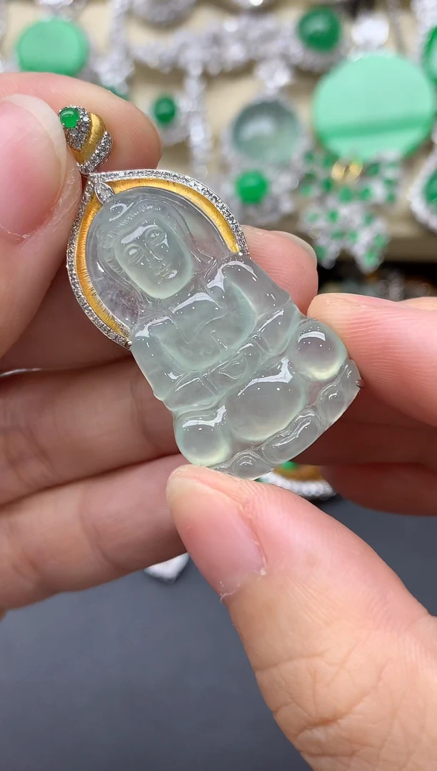 翡翠18K金镶嵌颈饰604-中国好珍宝