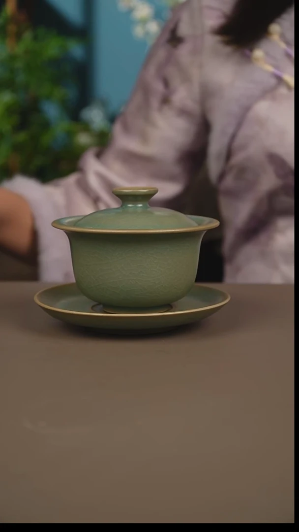 杯仿古柴烧元宝盖碗