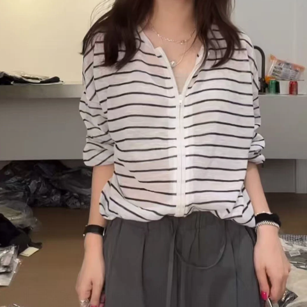 【慧姐韩国正品】2025夏新款PLO条纹防晒拉链开衫/N0退N0换