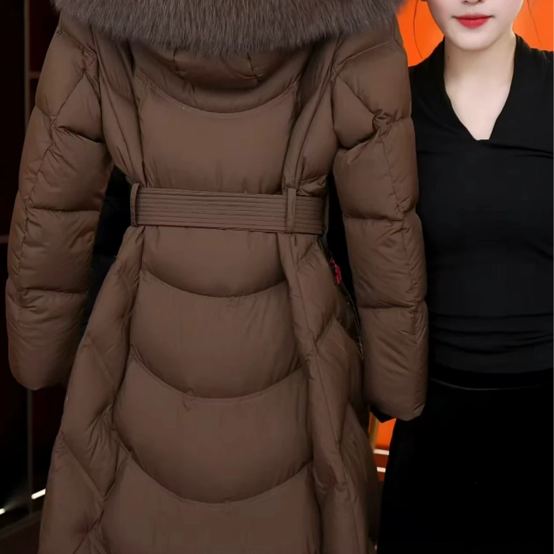 2025中长款冬季新款高端毛领羽绒服女中长款过膝宽松