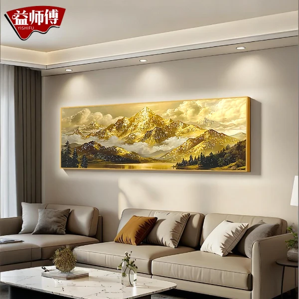 现代轻奢客厅装饰山背靠金山沙发背景墙挂画高档大气画金山70200