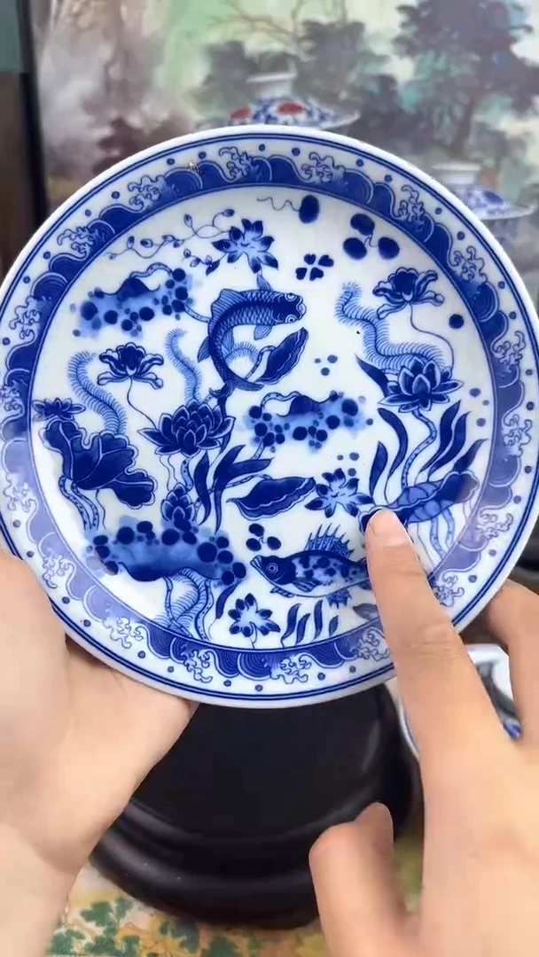 陶瓷仿成化鱼藻纹壶承