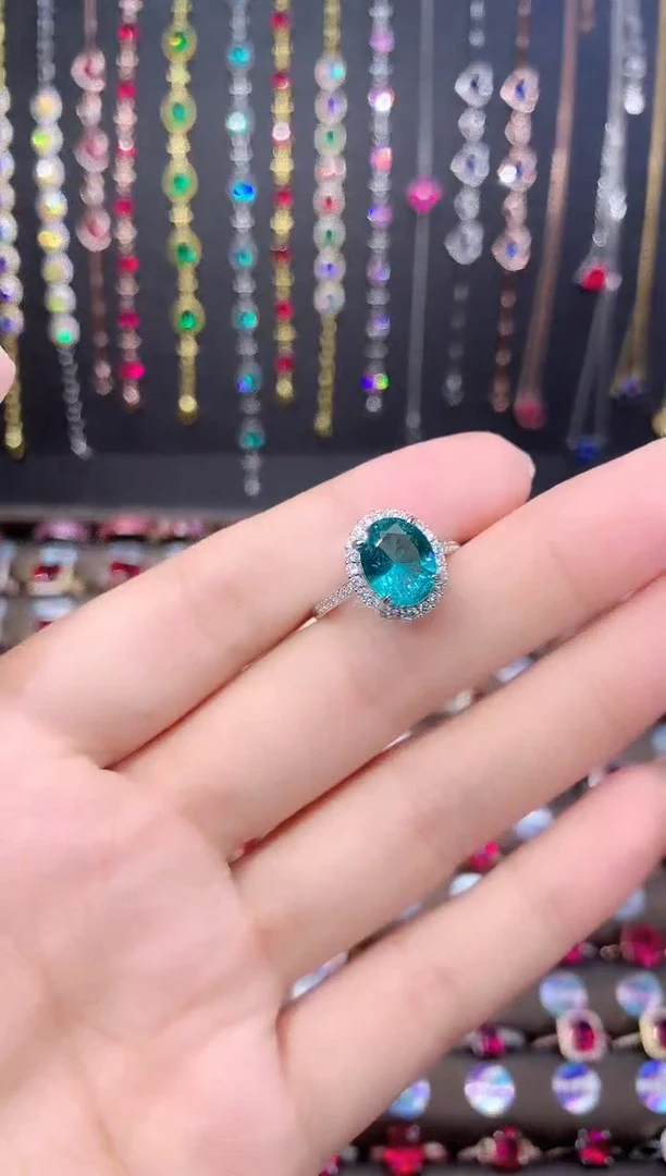 帕拉依巴碧玺戒指银S925镶嵌银色810