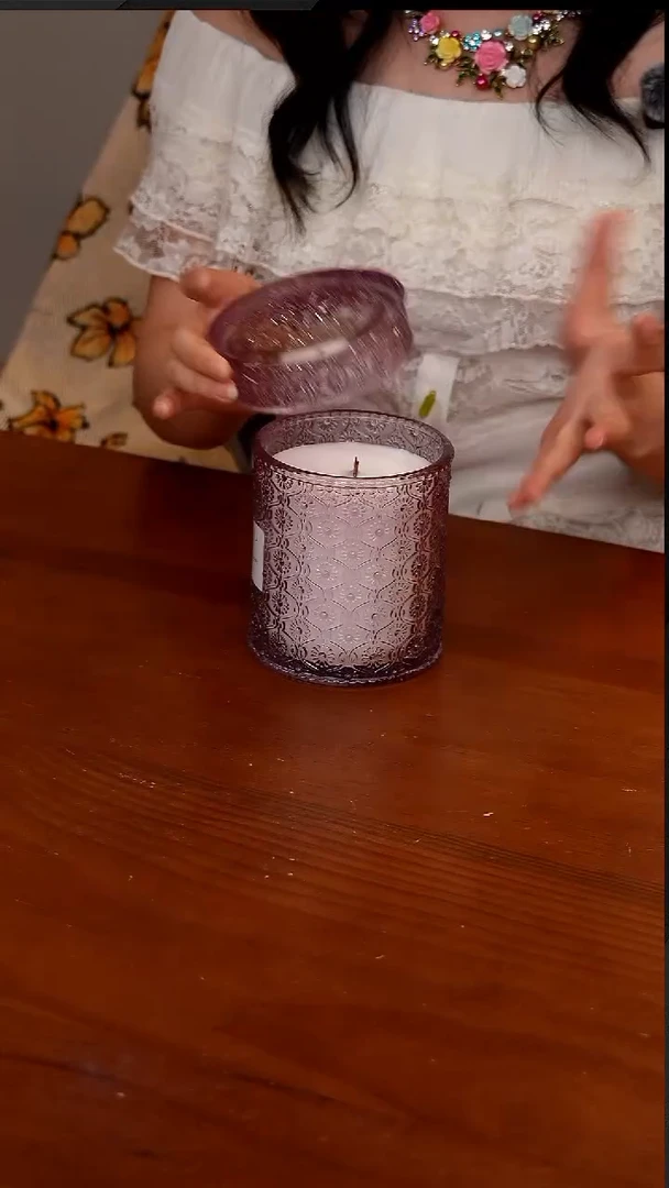 34-意大利 choefulan 浮雕繁花玻璃杯香薰蜡烛-杜松与薰衣草550g