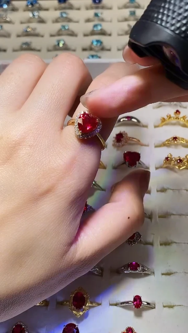 红宝石戒指银S925镶嵌S925