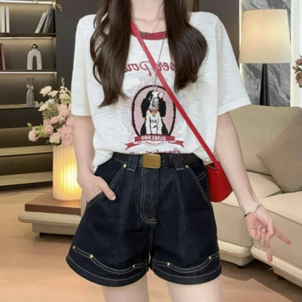 洋气韩系休闲减龄上衣牛仔裤女2025夏季新款时尚减龄针织两件套