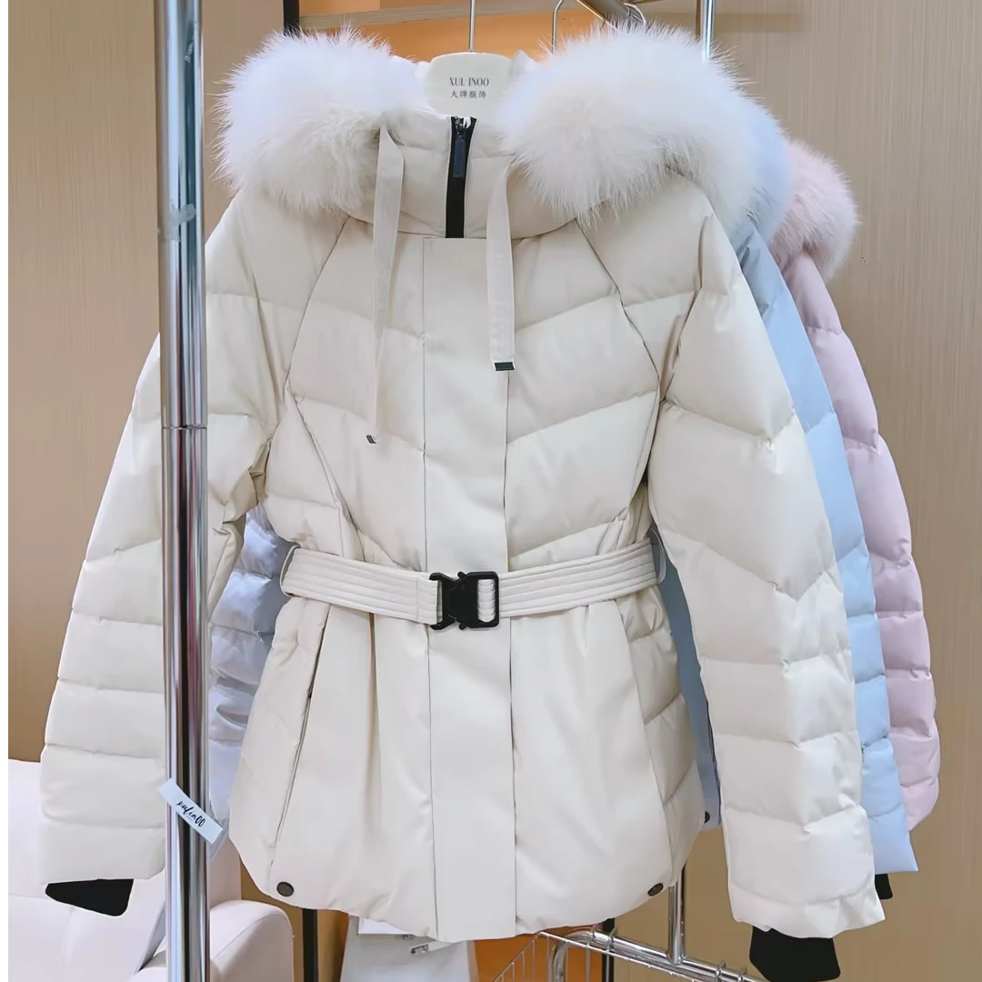 丨秋冬新款真毛领连帽收腰显瘦加厚高端保暖羽绒服  5838