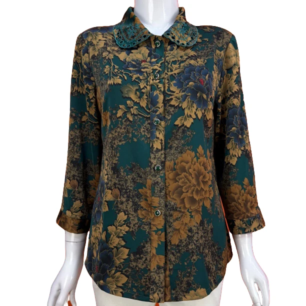 中老年妈妈装镂空刺绣翻领衬衫夏季薄款透气上衣