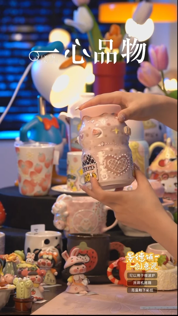 杯子S345景德镇手工手绘杯子摆件