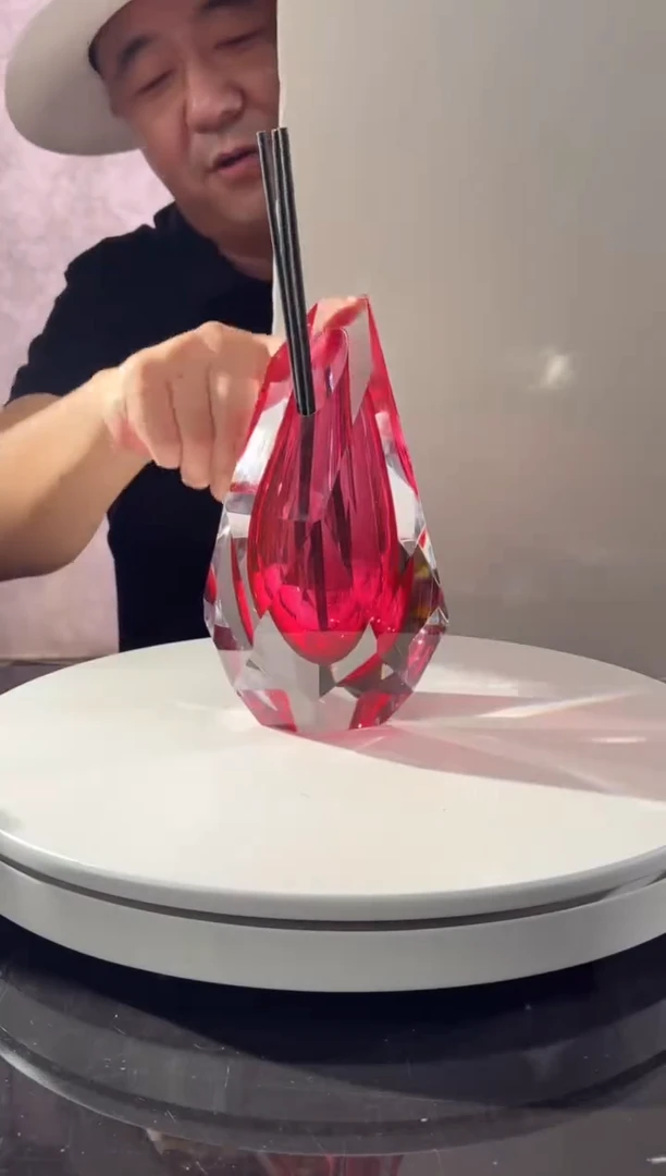 摆件璨石美学金红斜口钻石花器香薰瓶