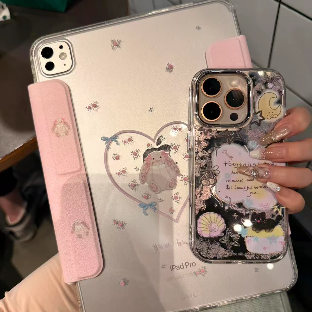 诚星泽艺术猫咪插画适用苹果16PRO手机壳iPhone15镜面14/13新款12