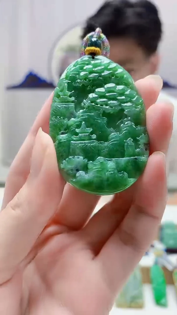 未镶嵌定制翡翠4688zm-毛货挂件山水34