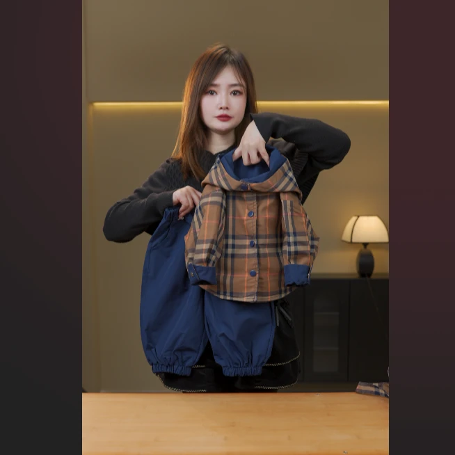 2025儿童春秋洋气时尚格子宽松印花秋季套装潮流休闲运动25622