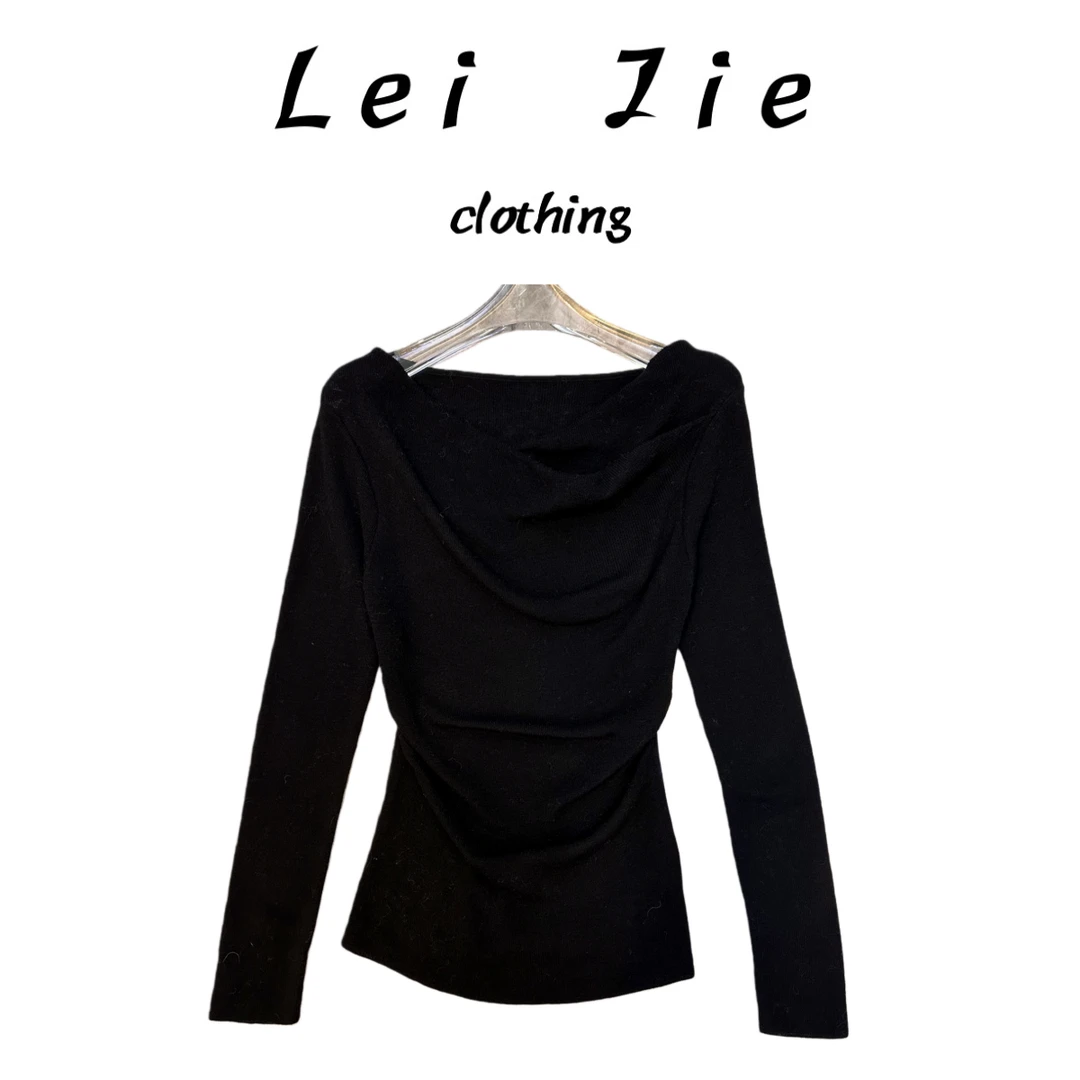 【Lei Jie】100%绵羊毛小女人必备荡领纯欲毛衣199