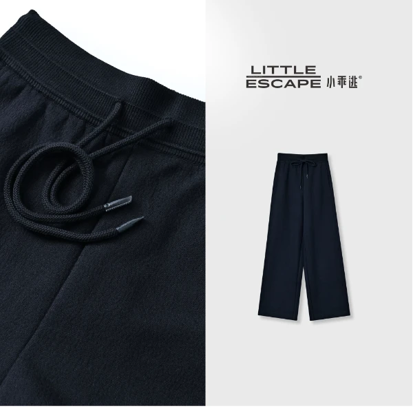 小乖逃1四色！藏蓝长裤白色镰刀腰绳松紧腰百搭款休闲裤DD2579